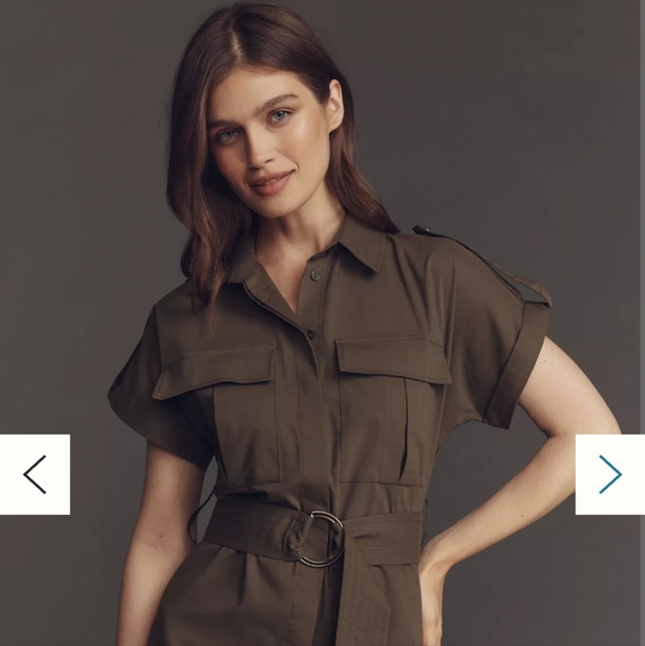 Anthropologie Exquise Utility Shirt dress, olive, size small - Picture 2 of 6